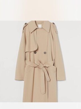 H&M Beige Double-Breasted Trench Coat with Waist Tie
